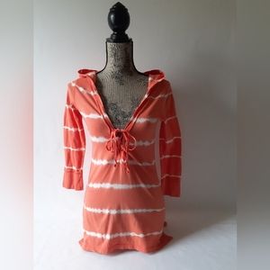 Hollister women's orange/white tie dye stripe long sleeve hoodie top size M